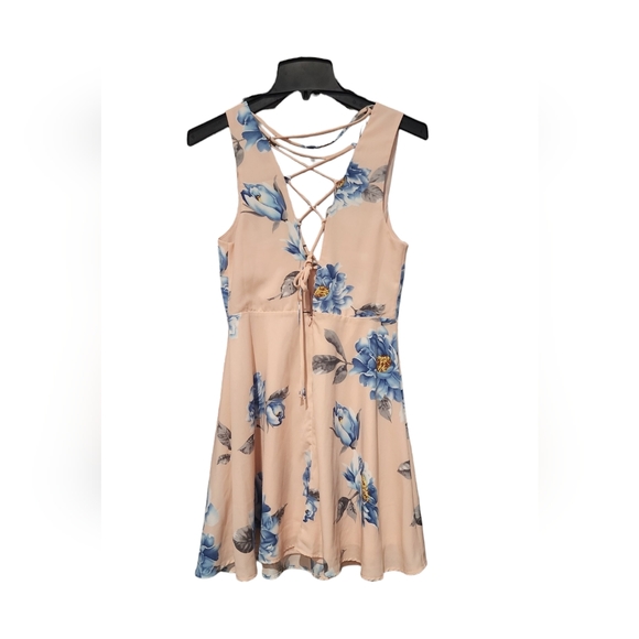 Lulus Garden Walk Blush Pink Floral Print Lace-Up Skater Dress | Woman's S | - Picture 7 of 10